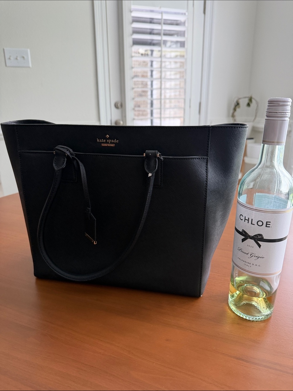 kate spade Black Saffiano Leather Tote with Front Pocket - Picture 3 of 4
